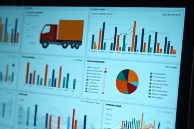 Dashboard displaying logistics data analytics charts and graphs for performance analysis