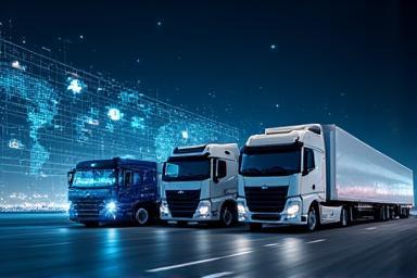 Digital interface showing fleet vehicle locations, performance data, and maintenance status