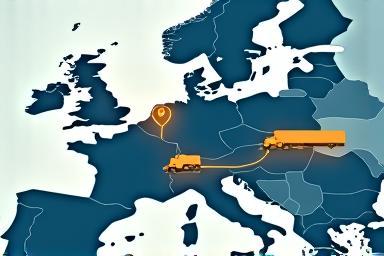 Graphic representing EU road network with digital toll points highlighted for calculation